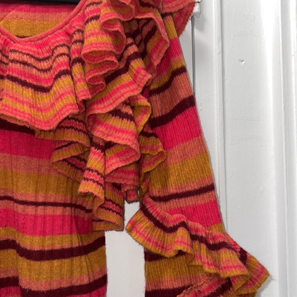 Ulla Johnson 100% cashmere striped ruffle sweater. - Picture 5 of 8